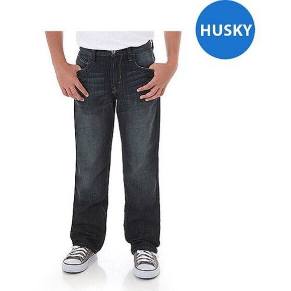 Wrangler Boys Size 12 Husky Adjustable Waist Straight Leg Premium Denim Jeans - Picture 1 of 14
